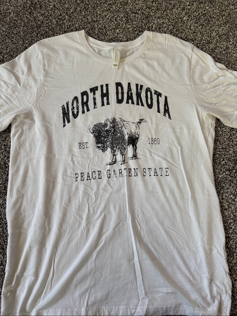 Bella Canvas White Short Sleeve Tee with Black North Dakota Buffalo Print